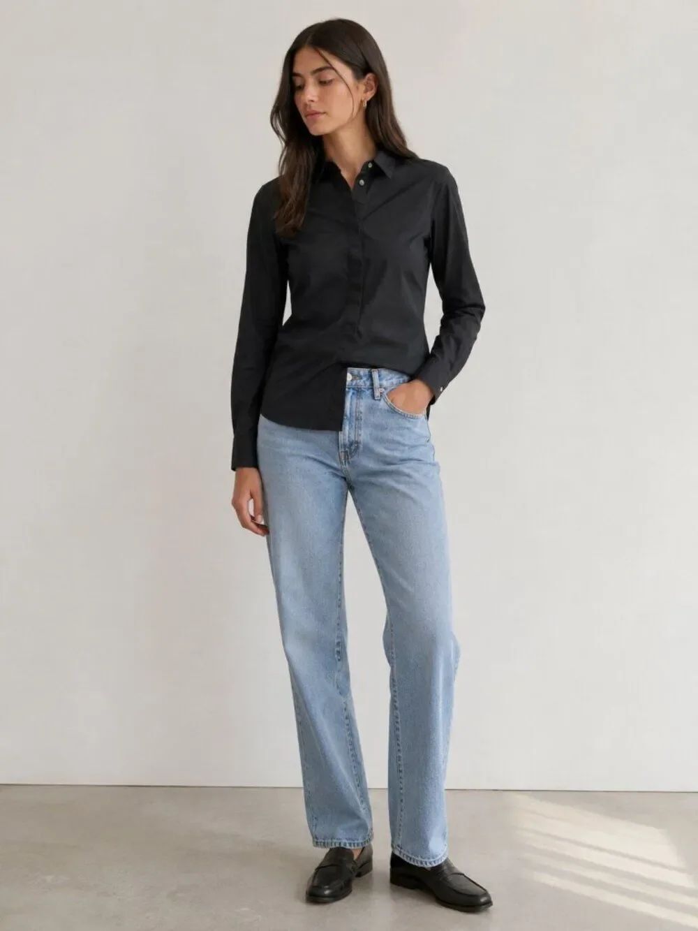 Everlane Black Cotton Button Down Shirt S Classic Poplin Collared Blouse